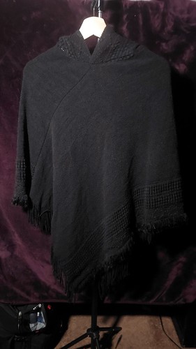 Women black wool knit fringe - women's,