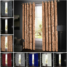 New Modern  Eyelet Ring Top Fully Lined Curtains Crushed Velvet Santiago (Pair)