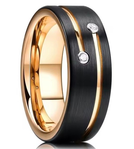 8mm black tungsten ring gold - tungsten,