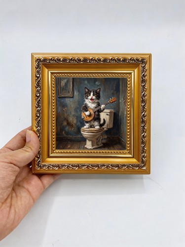 Funny banjo cat - funny, oil