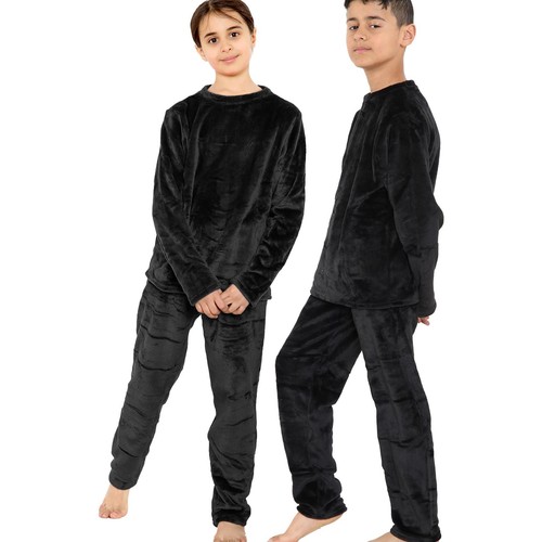 Kids black warm fleece pyjamas - kids,