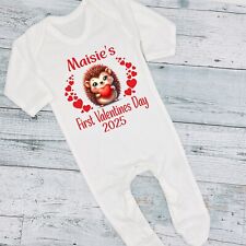 Personalised Hedgehog 1st Valentines Day 2026 Baby Bib Vest Grow Romper T-Shirt