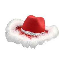 RED COWBOY COWGIRL HATS FEATHER FANCY DRESS HEN PARTY perfect for Christmas 