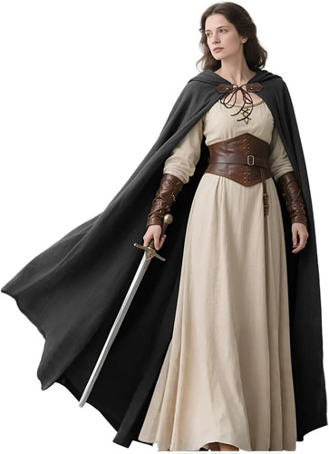 Medieval hooded cloak - cloak, linen