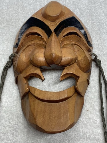 Hand carved wooden funny face - carved,