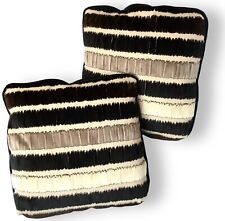 2 Retro Accent Throw Pillows Feather Filled Modern Brown  Stripes Cut Velvet 