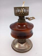 Vintage Glass Oil Lamp Amber Colour With Silver Plated Base