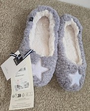 BNWT Joules Pombury Lilac Slippers Grey Star - womens / girls  Size L UK 1 - 2