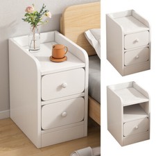 Slim Narrow Bedside Table Cabinet Small Side Table Nightstand Storage White