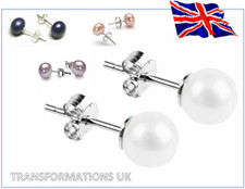 GENUINE FRESHWATER PEARL STUD EARRINGS - 925 STERLING SILVER - 4 COLOURS & SIZES