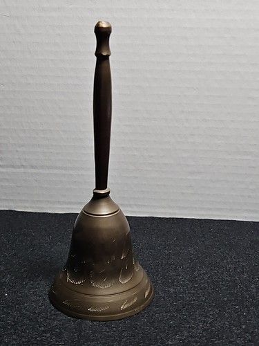 Vintage etched brass hand bell - vintage,