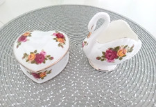 Cottage Rose Swan  and Heart Ornament Fine Bone china Adorable Collectible Gift
