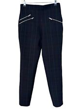 ZARA Woman navy blue check tartan skinny stretch trousers size XS 6 8