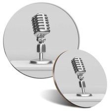 Mouse Mat & Coaster Set - BW - Microphone Radio Broadcast  #37236