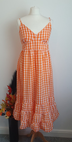 Ladies orange gingham strappy - orange,