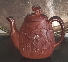 Rare 18th C Redware Pottery Moulded Gourd Shape Squirrel Teapot C 1780+