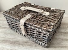 Wicker Basket 12” Wide, Hinged Lid, Rectangle, Carry Handle & Buckle Strap, VGC