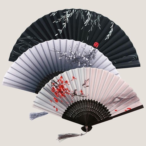 Folding hand fan - hand, silk