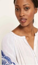 Mint Velvet Women's White Balloon Sleeve Embroidered Voile Blouse Size 12 RRP£69