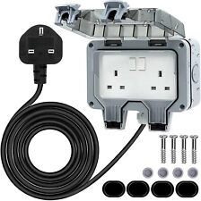 Outdoor Double Plug Socket 1m - 30m Outside Extension Lead Waterproof IP66 UK
