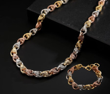 12mm Gold 3-Tone Filled | Tulip Chain & Bracelet Set 8/9/26″ Unisex