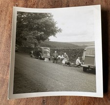 Real Vintage Photograph 1961 1950s Ford Prefect & Anglia Cars People Picnic