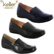 WOMENS WIDE FIT SHOES LADIES MOCCASIN FLAT WEDGE COMFORT CASUAL LOAFER