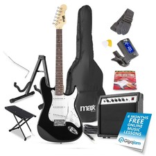 Max GigKit Black Electric Guitar Starter Pack for Beginners - Complete Set