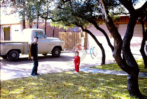 Boy girl driveway - driveway, by