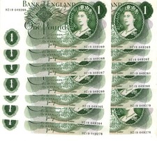 BANK OF ENGLAND 13 x CONSECUTIVE NUMBER ONE POUND NOTE £1 JB PAGE