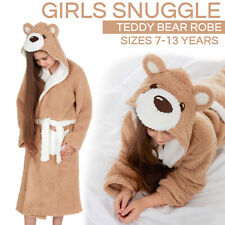 Girls Teddy Bear Snuggle Fleece Bathrobe Warm Dressing Gown 7 8 9 10 11 12 13 Yr