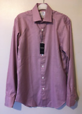 TM Lewin Mens Shirt Easy Iron Fitted Button Cuff Check 15" BNWT £49.95 Burgundy