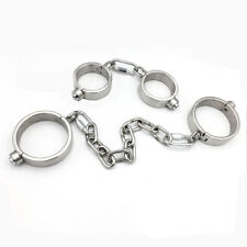 Stainless Steel Press Lock Bondage Handcuffs Ankle Cuffs Leg Shackle Collar Set