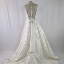 Mori Lee Wedding Dress Bridal A-Line Lace Embroidered Back Beaded Waist UK 10 12