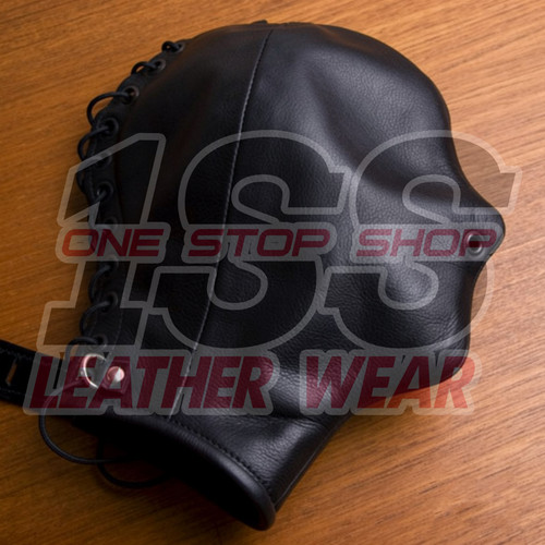 Leather full face hood mask - leather,