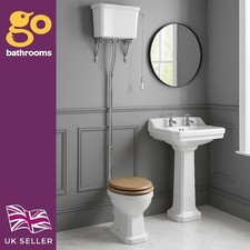 High Level Toilet with Pull Chain Flush and Traditional Ornate Brackets 6L Flush
