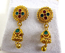 22ct Gold Drop Earrings Hallmarked Ornate Enameled 30mm with gift box