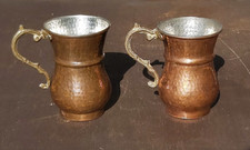 2  Vintage Hammered Copper & Brass Tankards Steins Mugs 4 1/2 Inches Tall