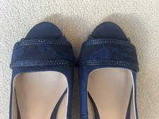 Lunar Elegance ~ New French Blue Diamanté Satin Peep Toe Evening Shoes UK4 EU 37