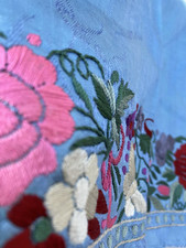 Antique 1920s Chinese Woven Silk Fabric With A Hand Embroidered Border