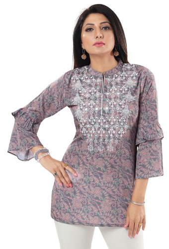 Ladies grey embroidered kurti - ladies,