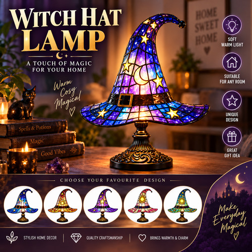 Stained glass witch hat lamp - stained,