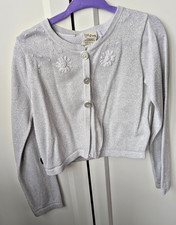 Jottum Girls Cropped Silver Cardigan Flowers, Shimmer 5 - 6 Years 110/116 CM