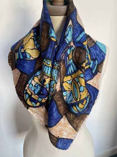 Vintage 1950s blue brown gold - brown,