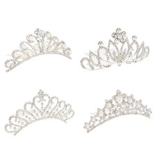 4Pcs Rhinestone Pearl Crown Girls Tiara with Comb Girls Pearl Crown Headdress
