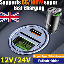 100W Dual Port Fast Car Charger Mini USB Type-C Phone Socket  For iPhone Samsung