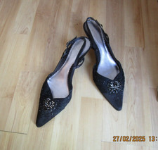 Pair of black pointed slingback kitten heels by K shoes, with embelishments