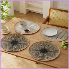 2/4/6/8pcs Round Burlap Macrame Placemats, Bohemian Jute Country Placemats, Diam