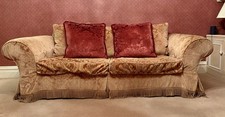DFS 4 And 2 Seat Sofas With Armchair - Gold And Claret Velvet Loose Covers