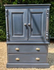 ROMAN PILLAR SOLID PINE LINEN CUPBOARD WITH DRAWERS PLIMSOLL PAINT PAPER LIB'RY 